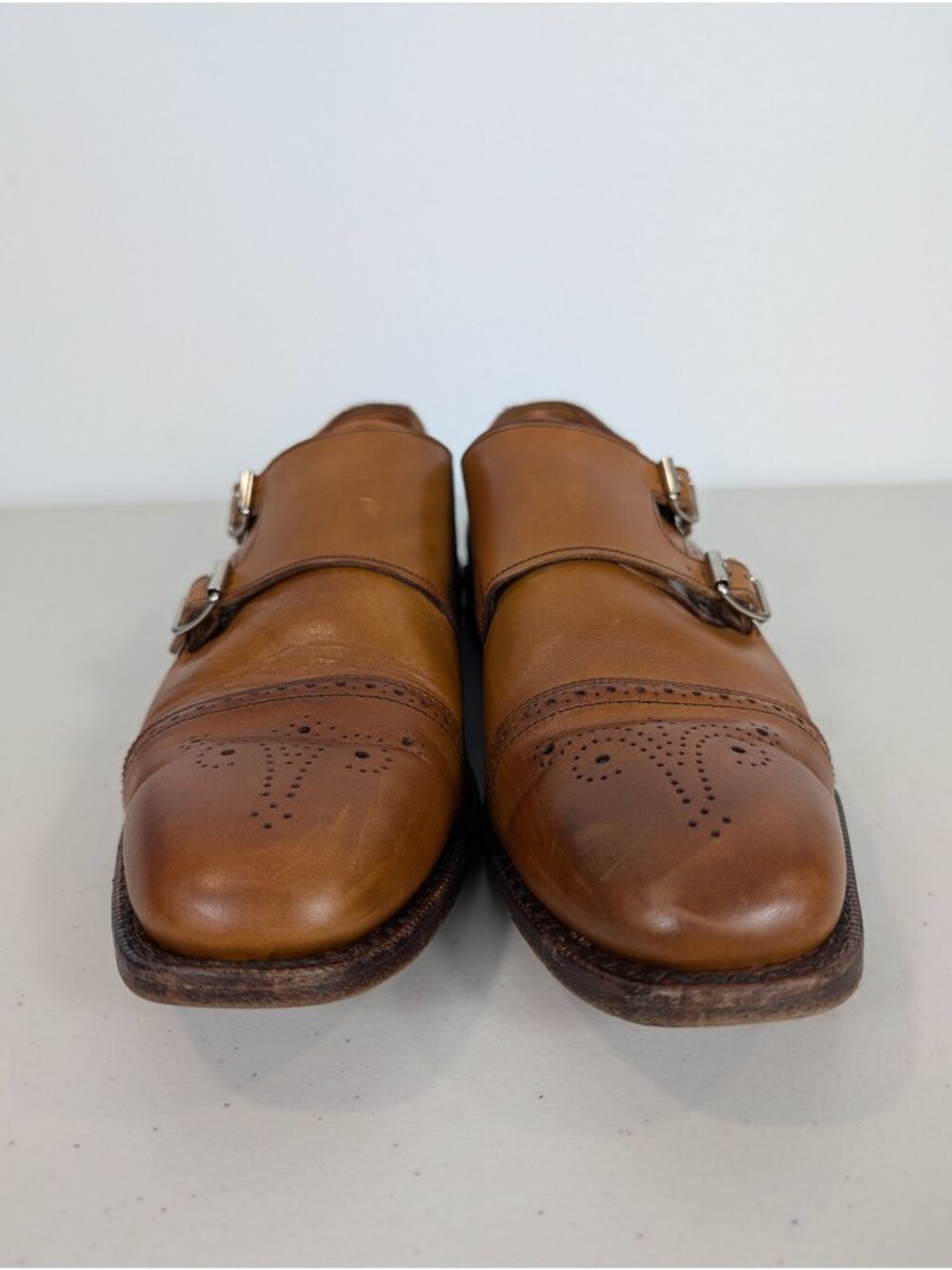 Allen Edmonds St. john's double monk strap shoes light brown leather size 11